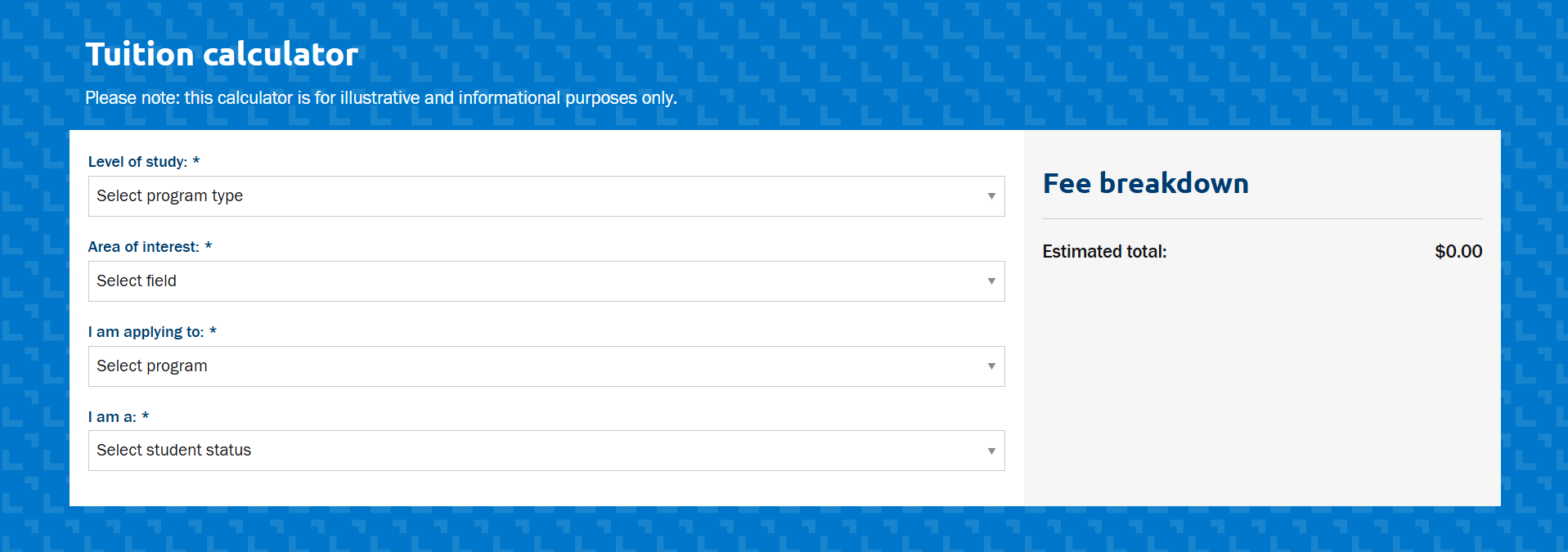 Screenshot of Tuition Calculator